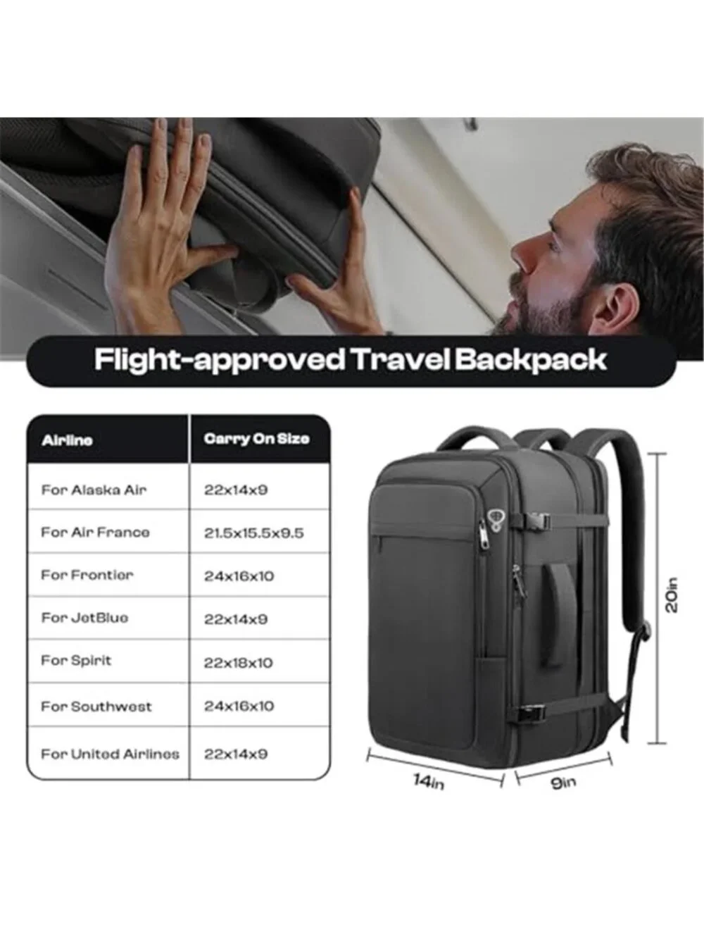 40L 50L Travel Backpack TSA Approved Carry On Laptop Bag 17 Inch Expandable